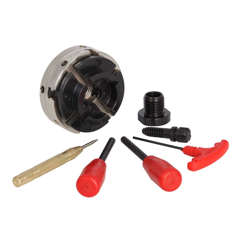 VINWOX 4INCH 4-Jaw Self-Centering Wood Lathe Chuck, 2" Round Jaw Mounted, 1"x8TPI thread & 3/4"x16TPI Adapter, T Allen Wrench, Screw Chuck, SCR4-4, Nickle electric Coating Body - Image 1